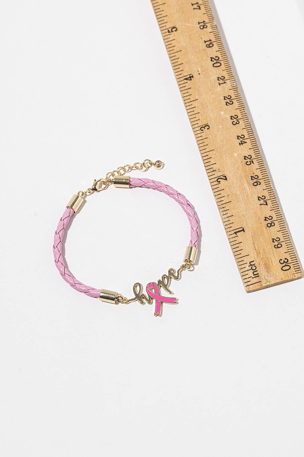 Hope Pink Ribbon Bracelet – Gold-Dipped Braided Script Charm