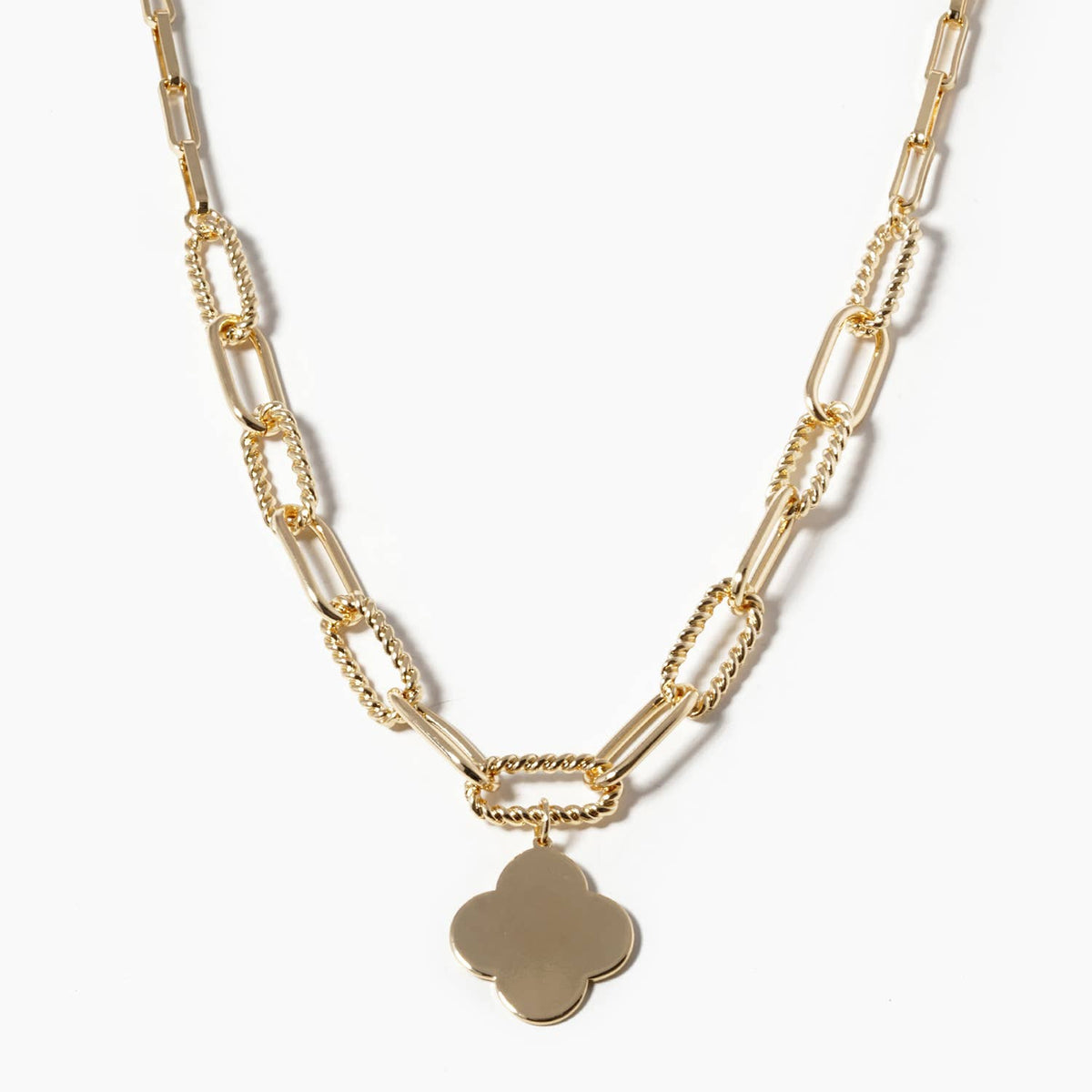 Mixed Link Chain Clover Pendant Necklace