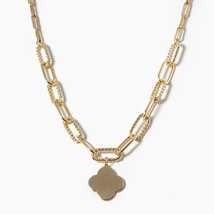 Mixed Link Chain Clover Pendant Necklace