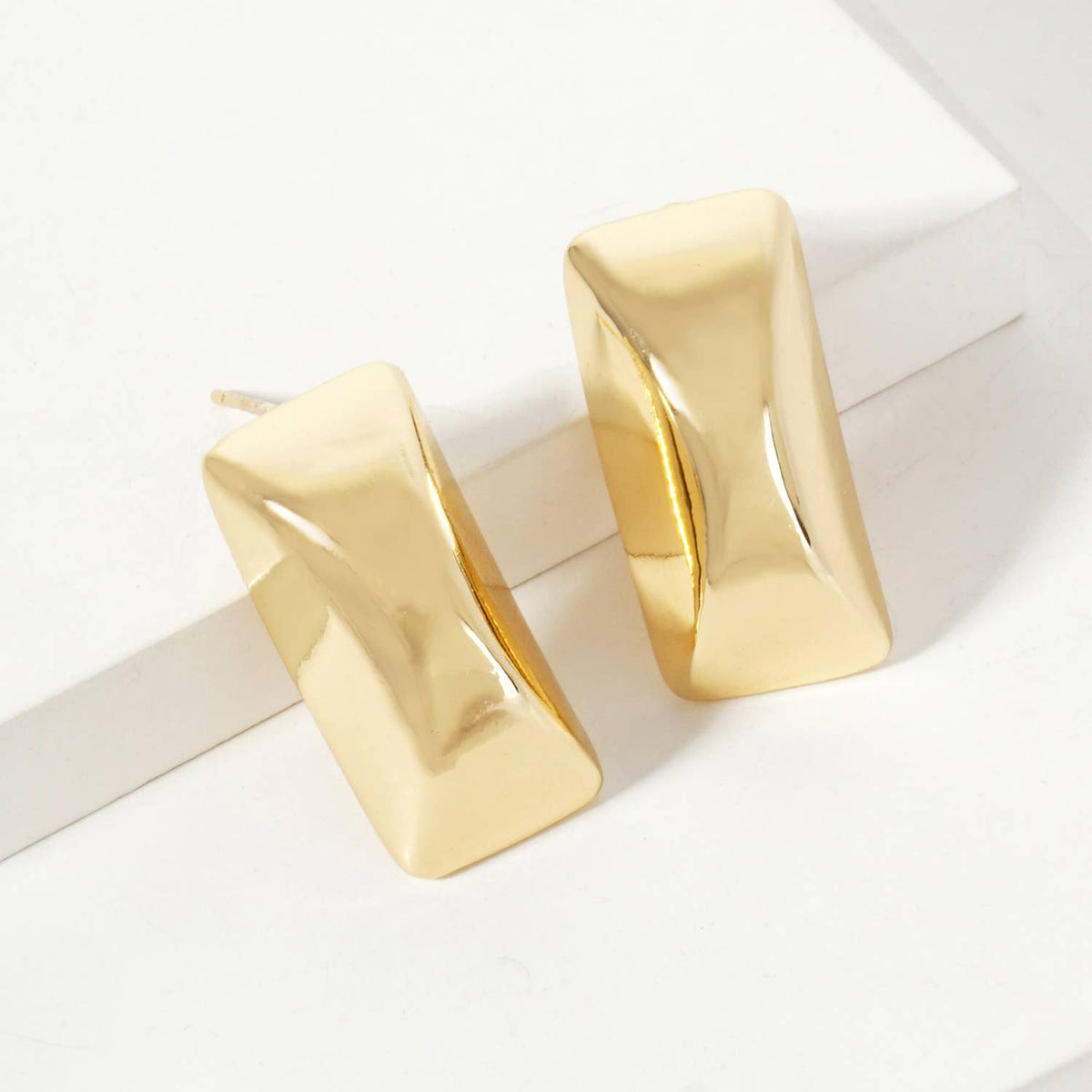 Rectangle with Center Corner 18K-Gold-Dipped Stud Earrings