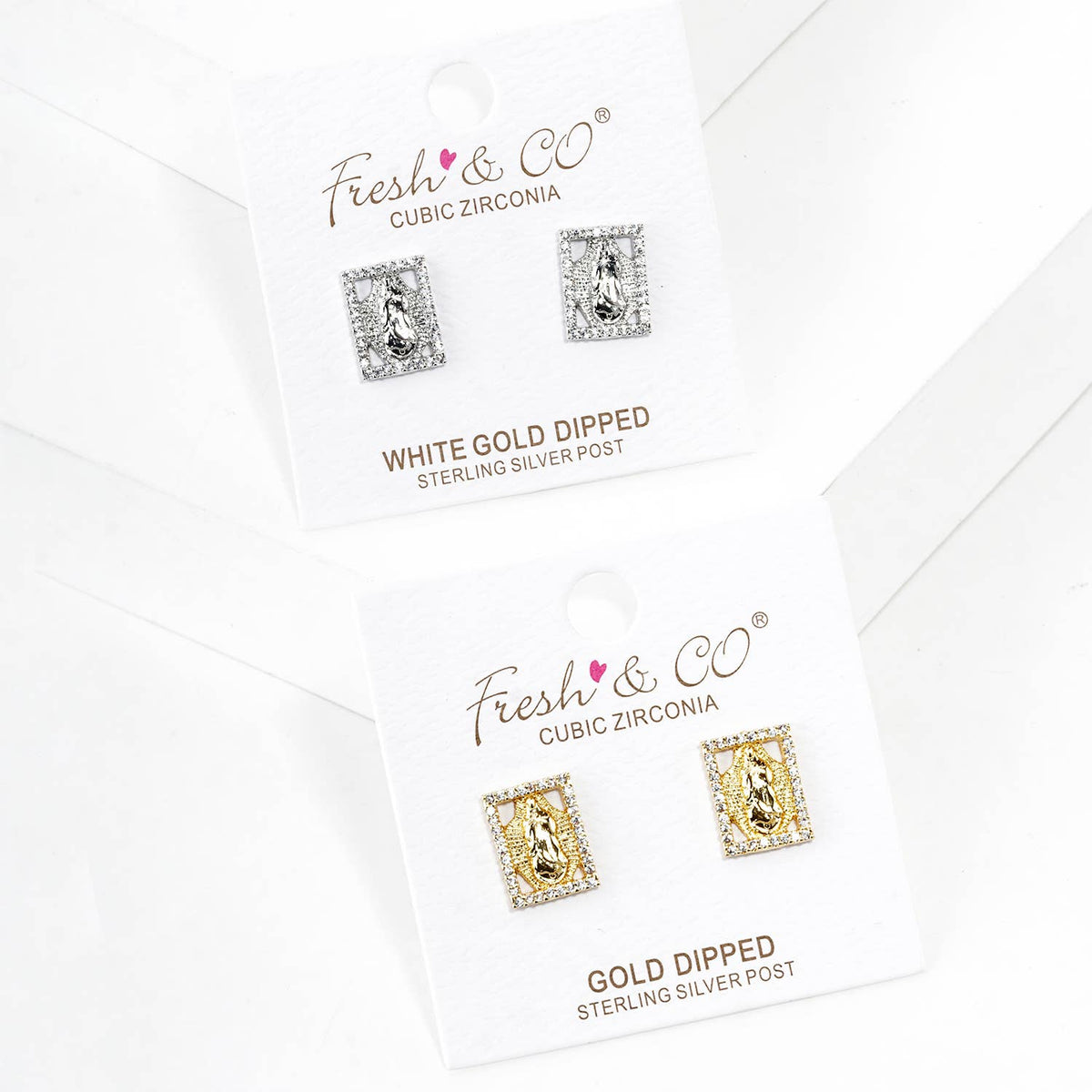 Dainty Pave Virgin Mary Rectangle Stud Earrings