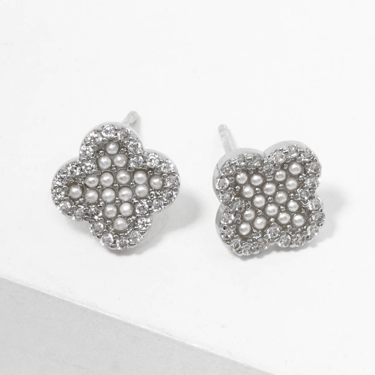 Dazzling Clover Pearl Stud Earrings