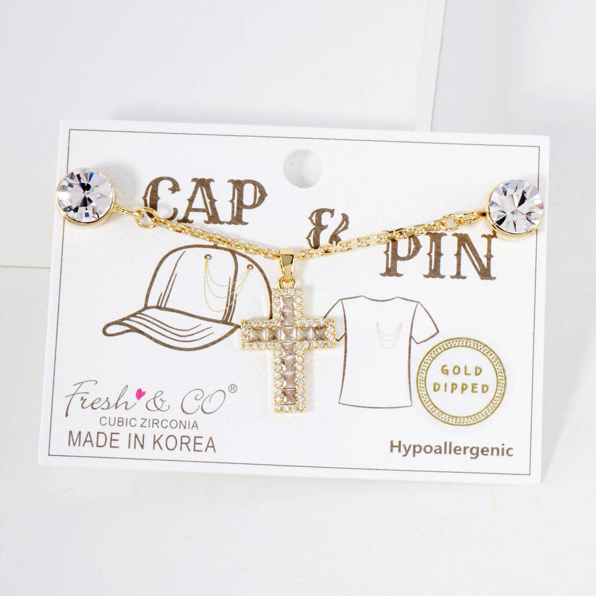 Cubic Zirconia Cross "Cap & Pin" Hat Chain Accessory