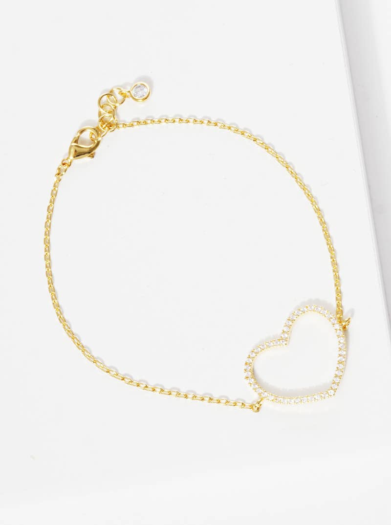 Minimalist Pavé Open-Heart Charm Bracelet