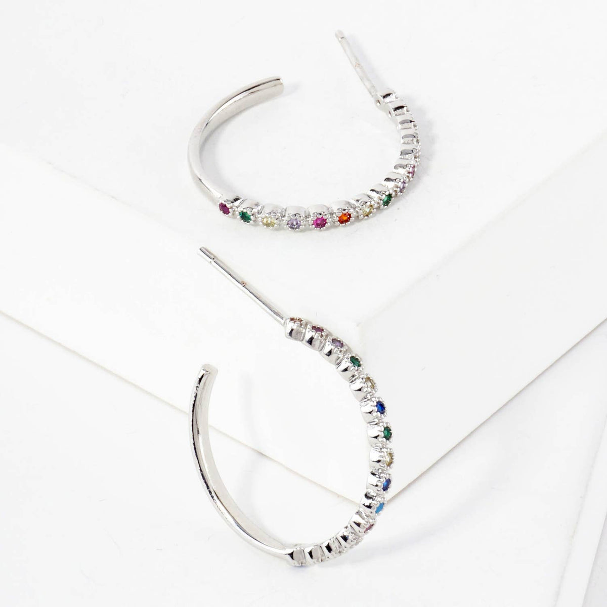 20mm Hoop Earrings with Half CZ Stone Accents Earring