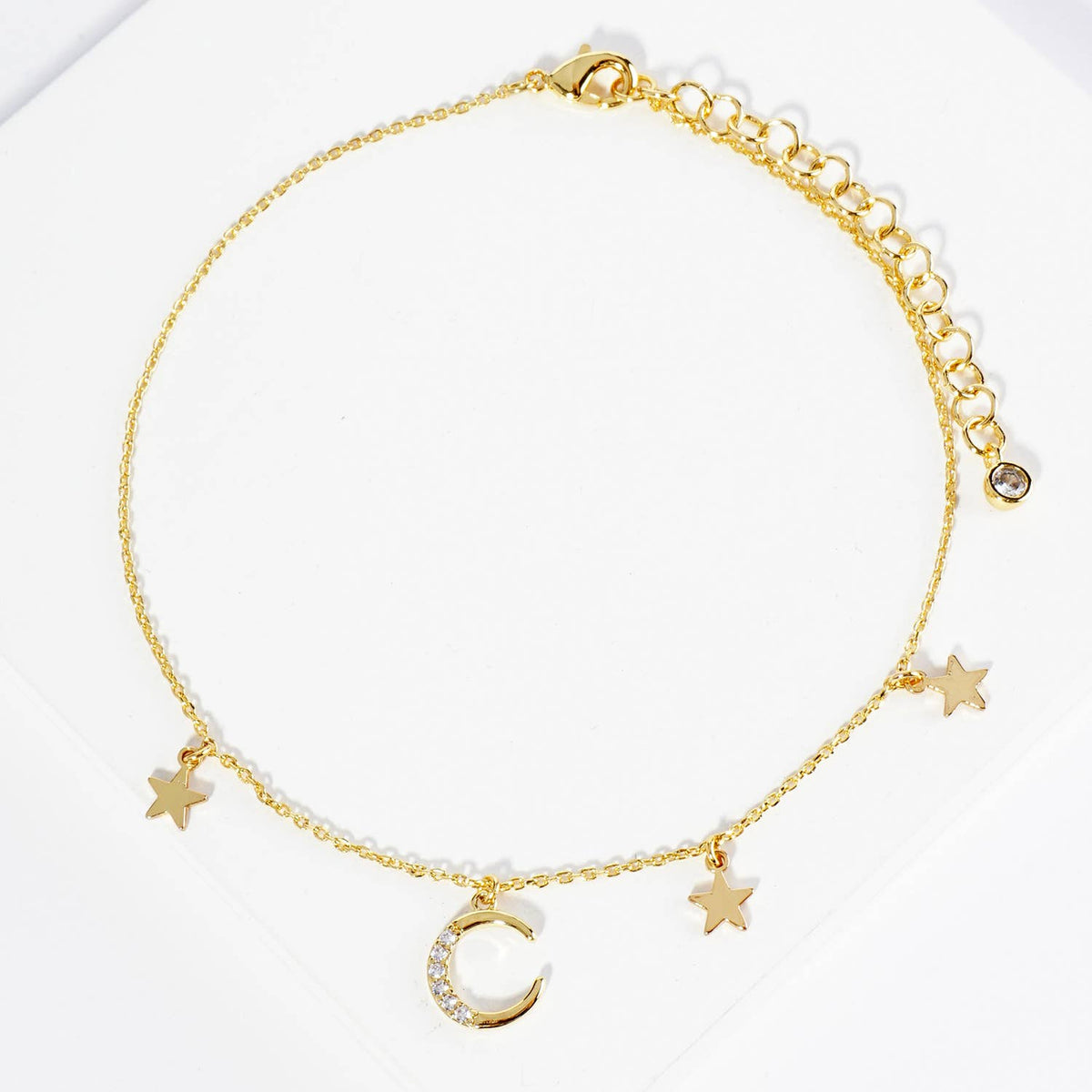 Celestial Moon and Star Cubic Zirconia Charm Anklet
