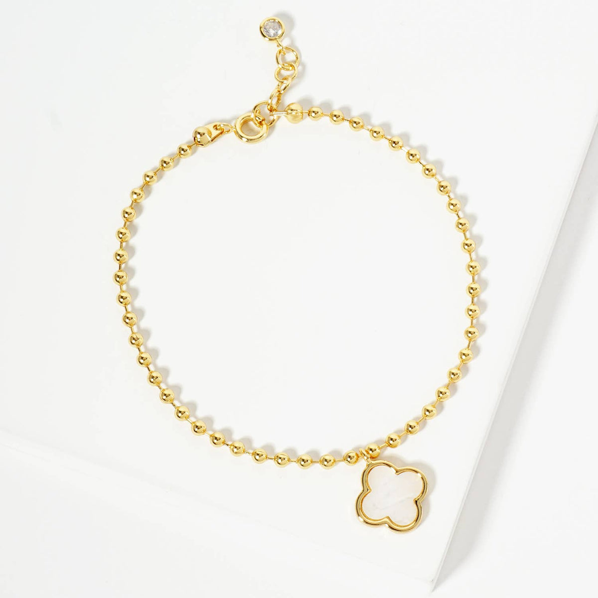 Minimalist Beaded Clover Charm Bracelet