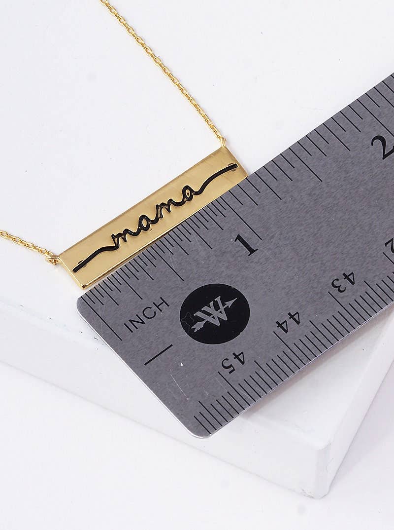 Gold Mama Engraved Bar Necklace