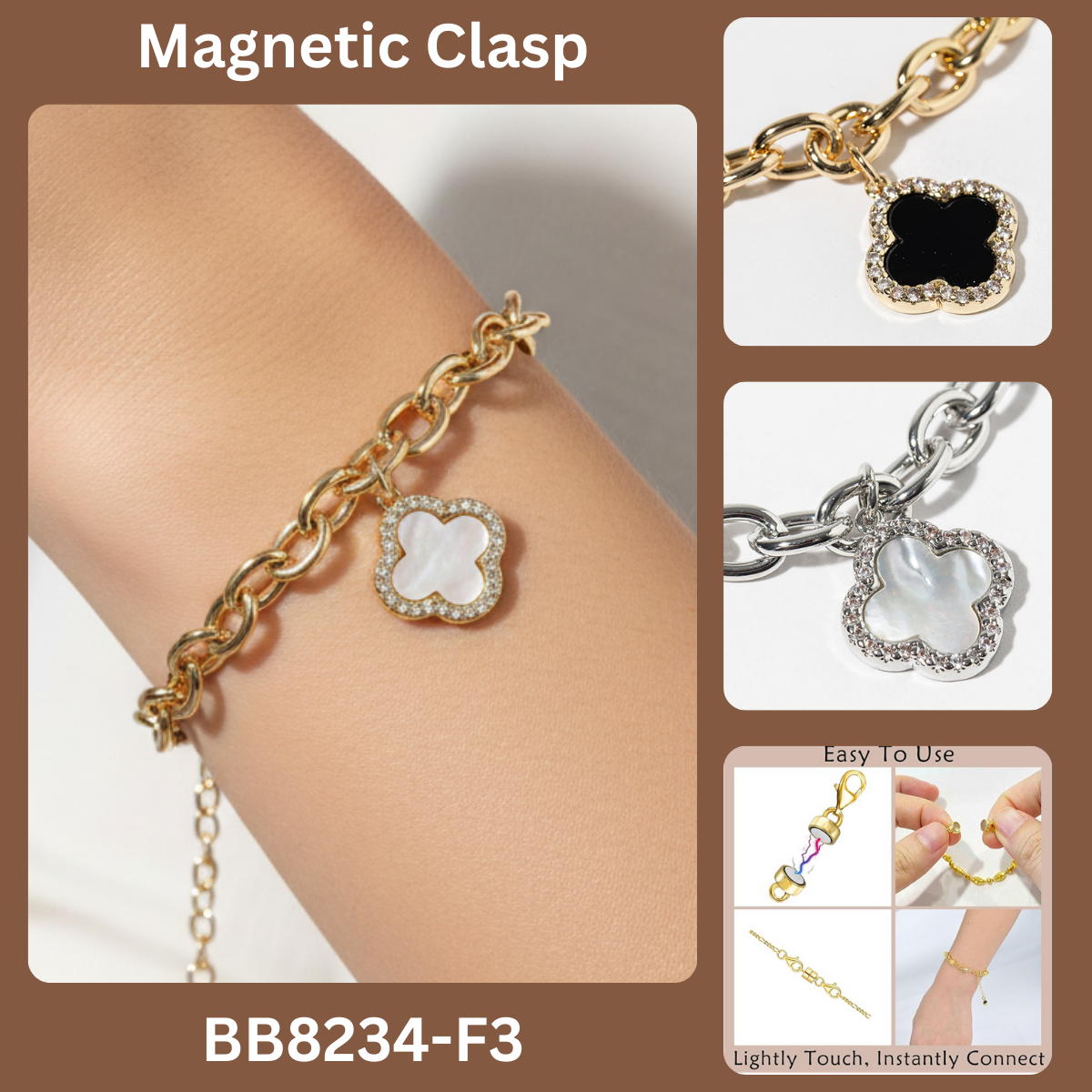 Crystal Halo Clover Charm Bracelet