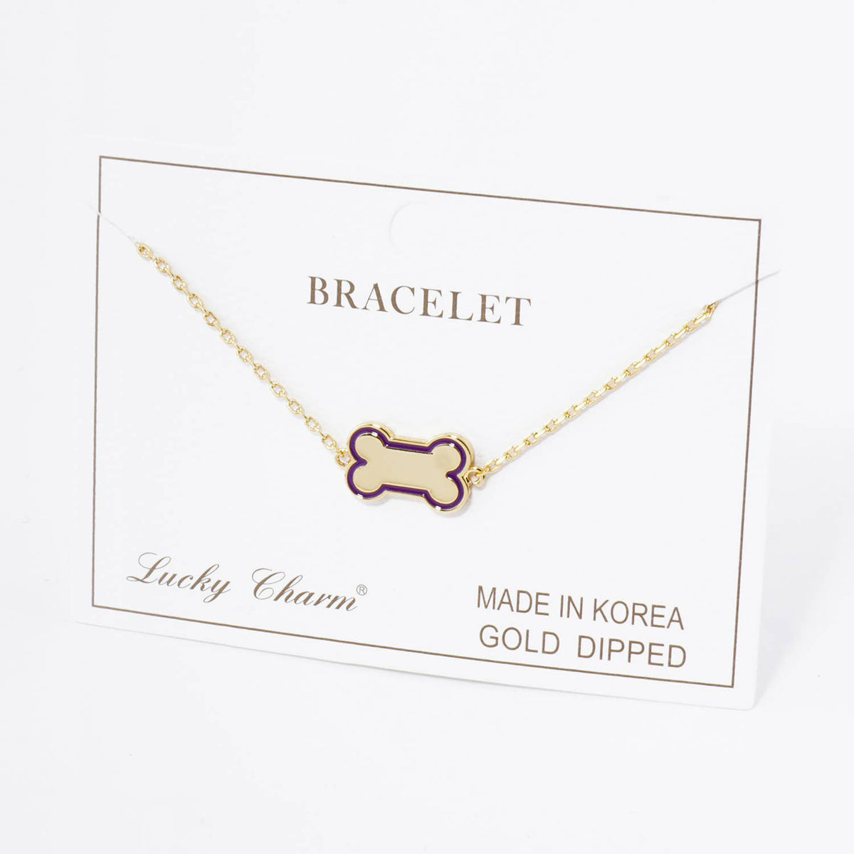 Gold Dipped Enamel Dog Bone Charm Bracelet