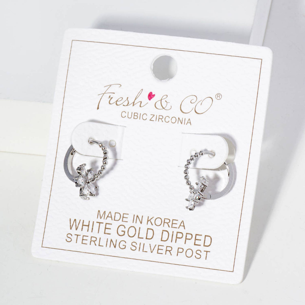 Cubic Zirconia Flower Drop 12mm Huggie Hoop Earrings