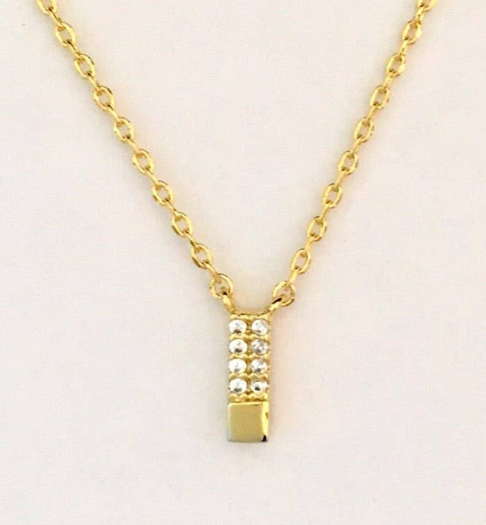 Minimalist Crystal Pave Bar Pendant Necklace