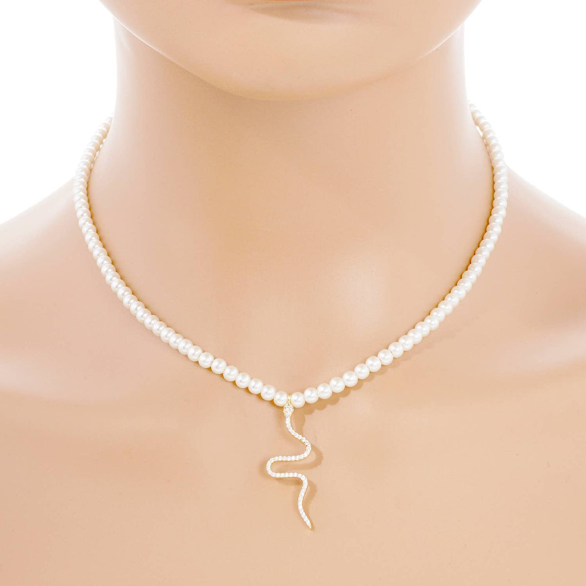 Gold Plated Pearl Snake Necklace