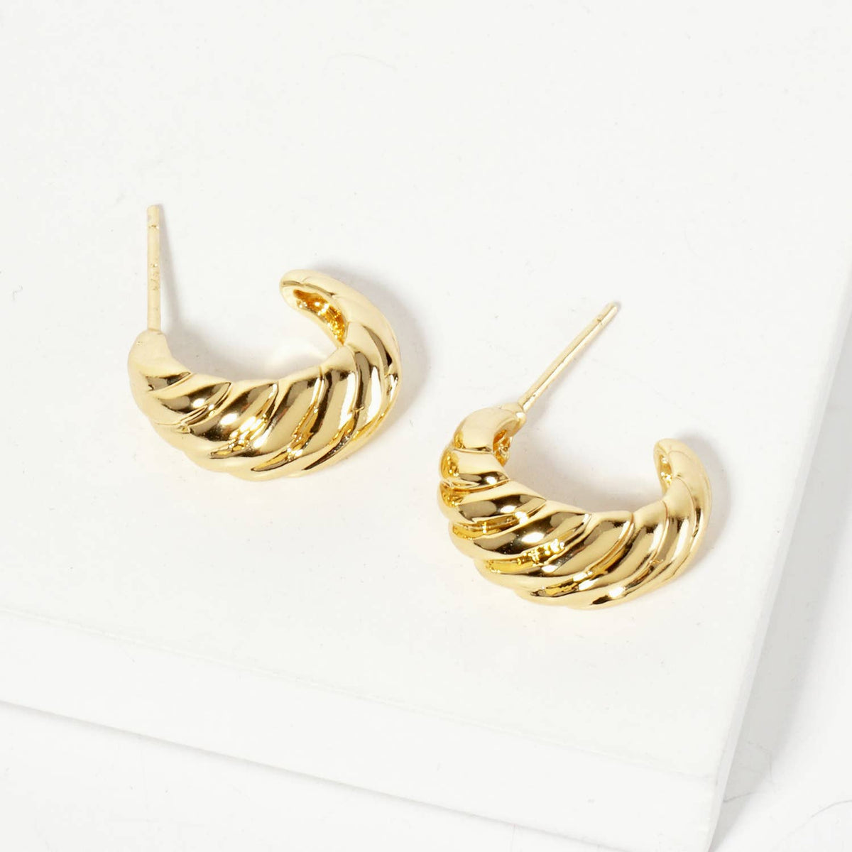 Polished Rope-Texture 15mm Brass Mini Hoop Earrings