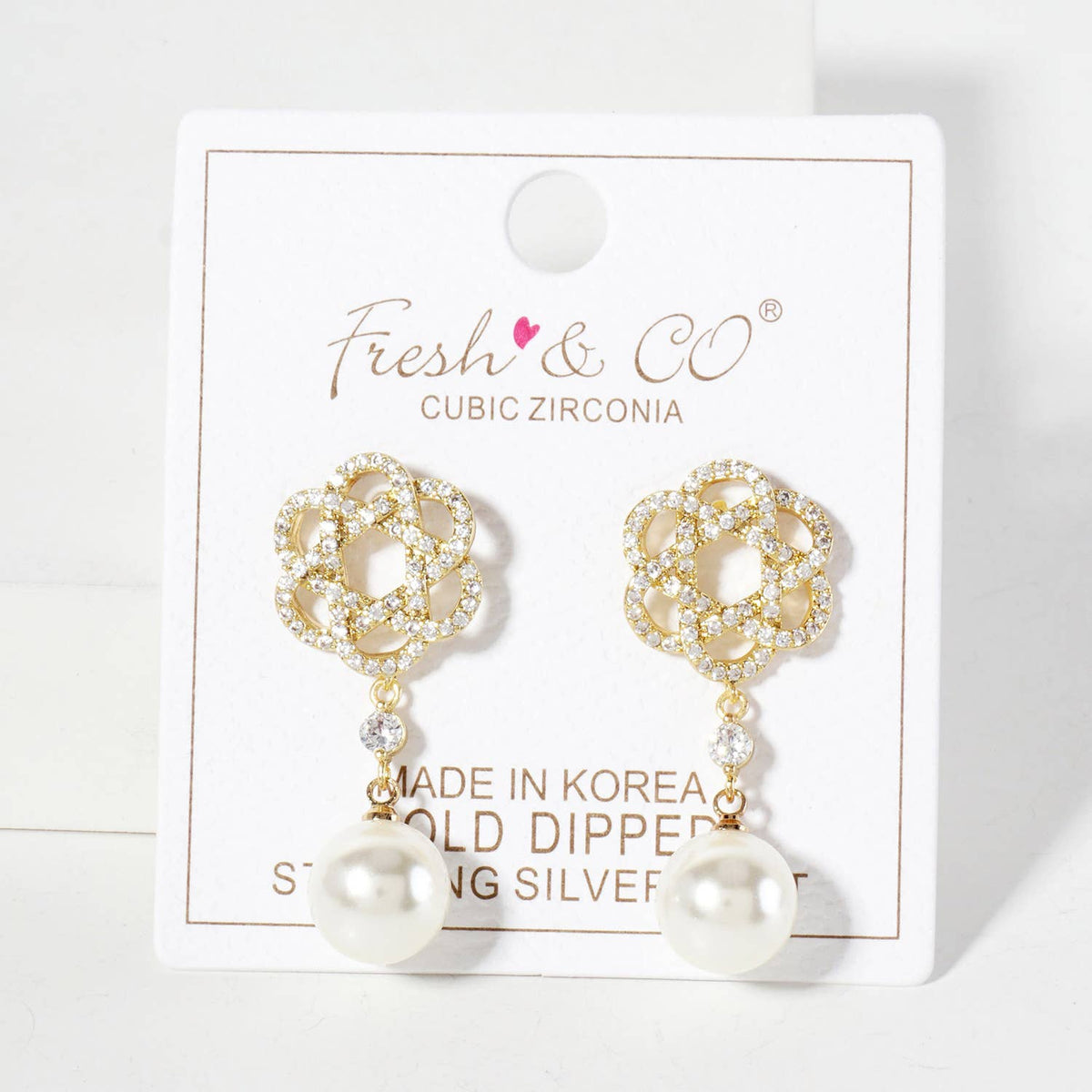 Botanical-Theme 10mm Pearl Drop Pave-Set Gold-Dipped Earring