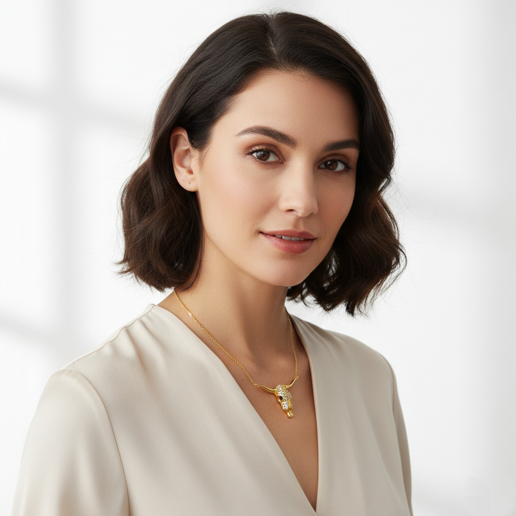 Western Bull Skull CZ Pendant Necklace