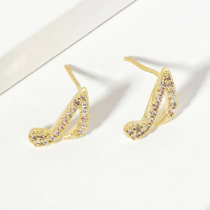 Minimalist Pave-Set Musical-Note Stud Earrings
