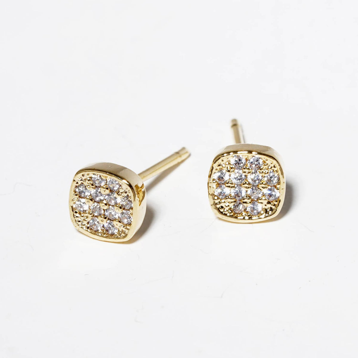 18K Gold Dipped CZ Pave 4mm Square Post Stud Earrings