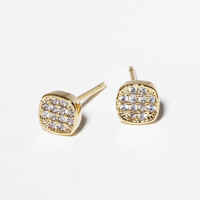 18K Gold Dipped CZ Pave 4mm Square Post Stud Earrings