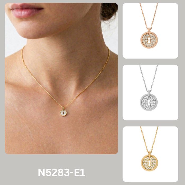 Secret Keyhole Pave Disc Necklace