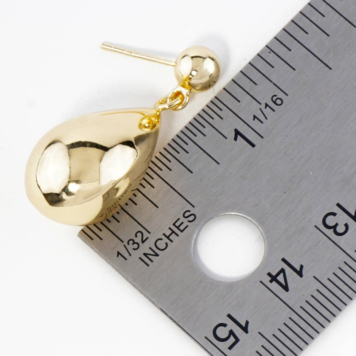 Large Puffy Teardrop Drop Dangle Post Earrings / 18K Gold