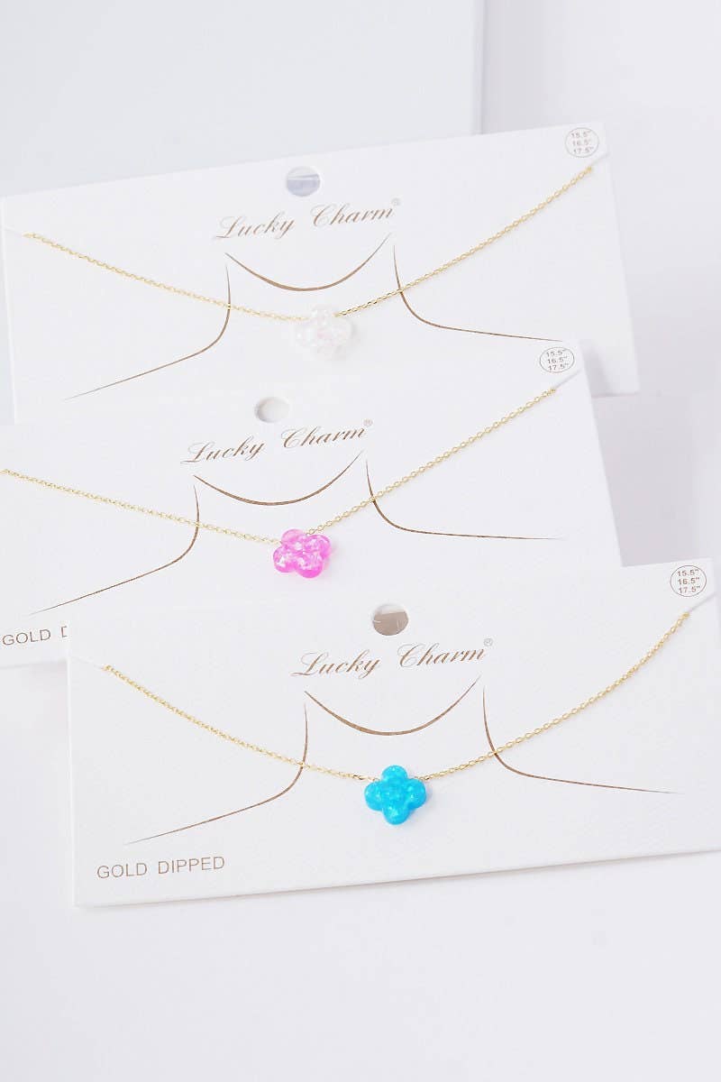 Gold Plated Opal Four Leaf Clover Necklace