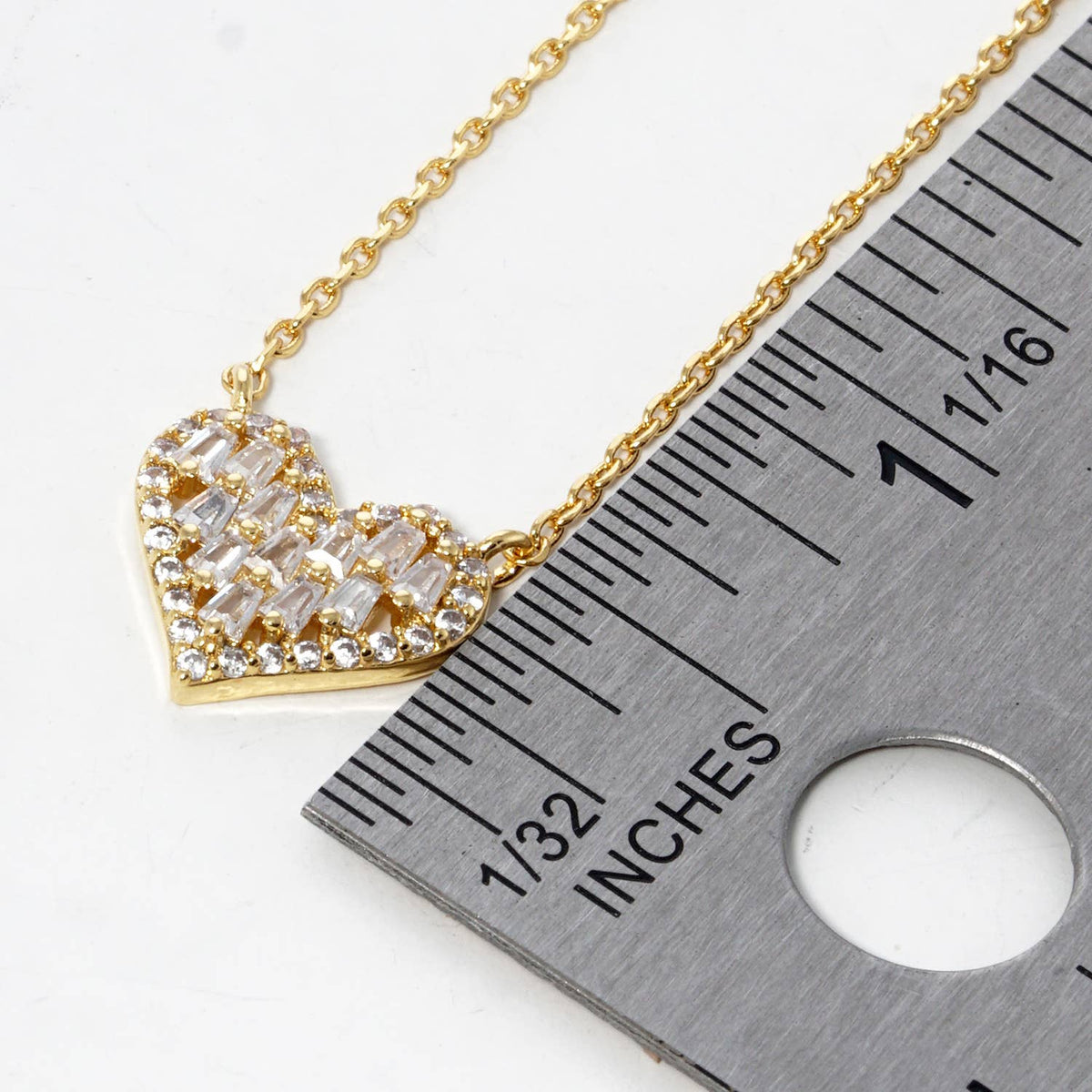 Minimalist Dainty Baguette Zirconia Heart Pendant Necklace