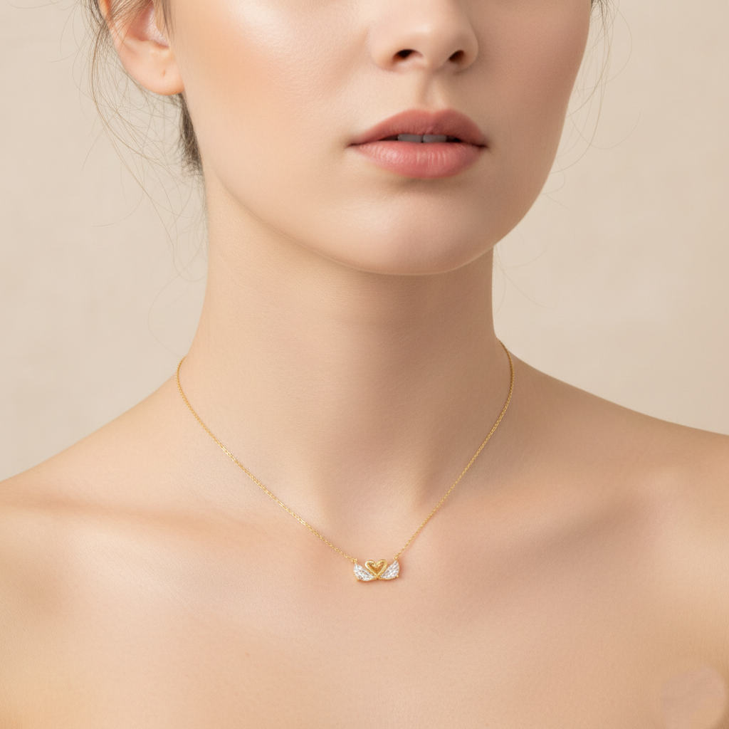 Twin Swan Love Knot Pendant Necklace