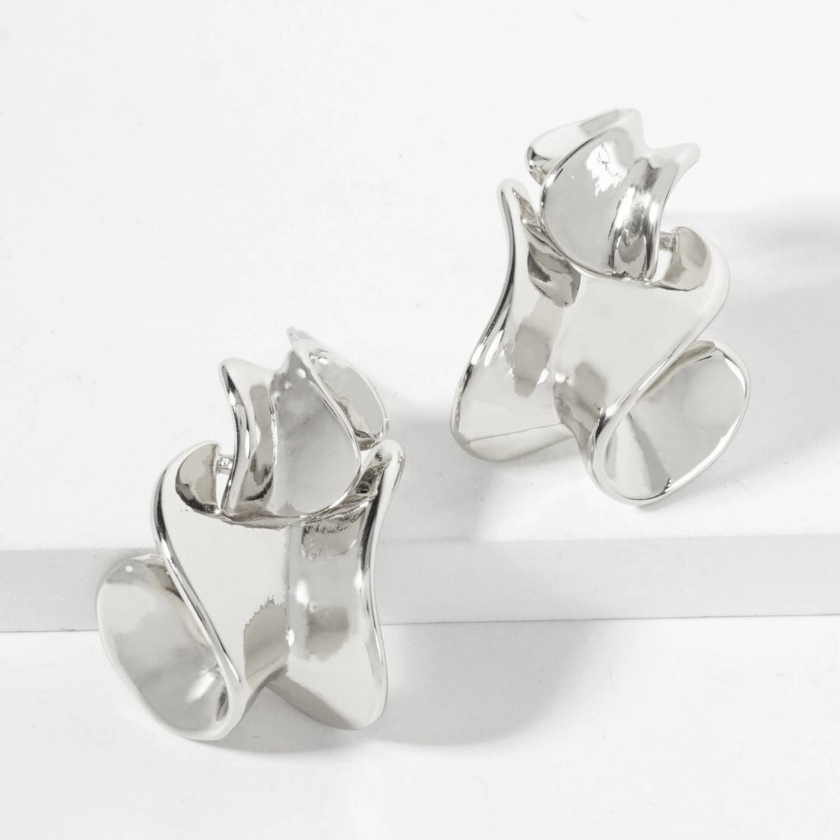Polished Metal Organic-Shape Doorknocker Earrings