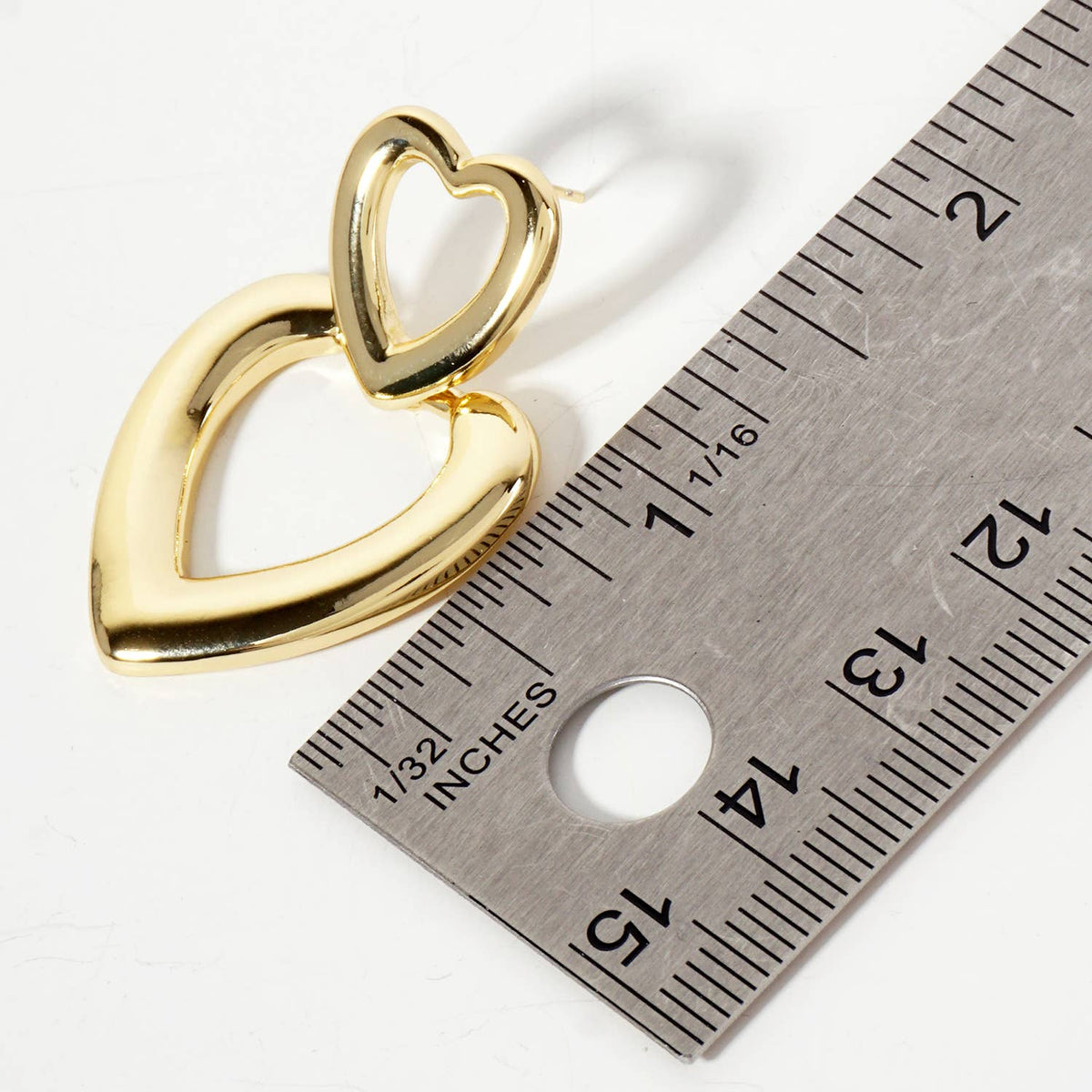 Polished Brass Cutout Double Heart Drop Dangle Earrings