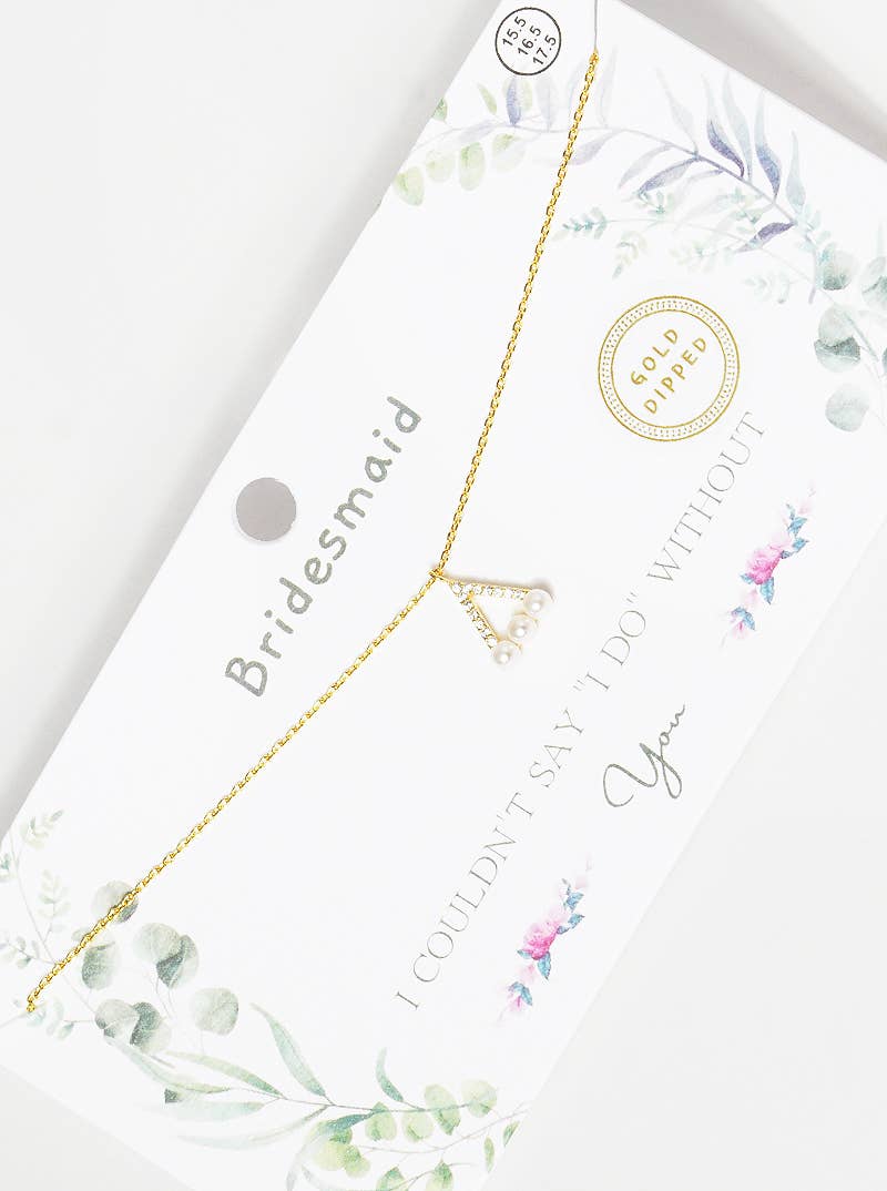Bridesmaid Pearl & Pavé V-Triangle Pendant Necklace