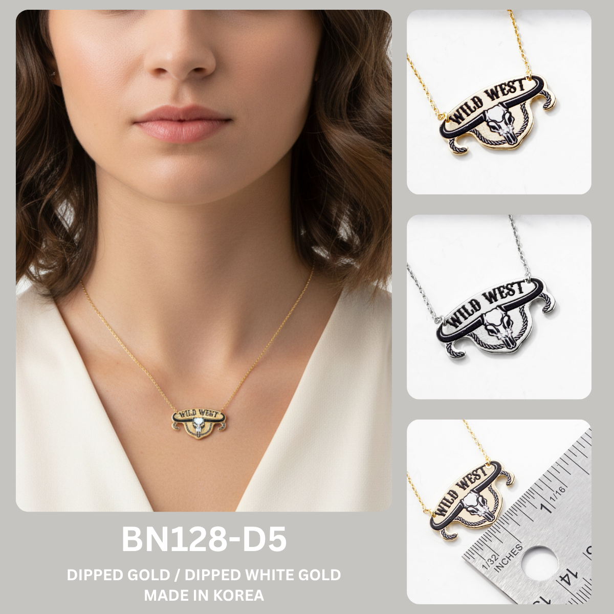 Wild West Bull Skull Enamel Pendant Necklace