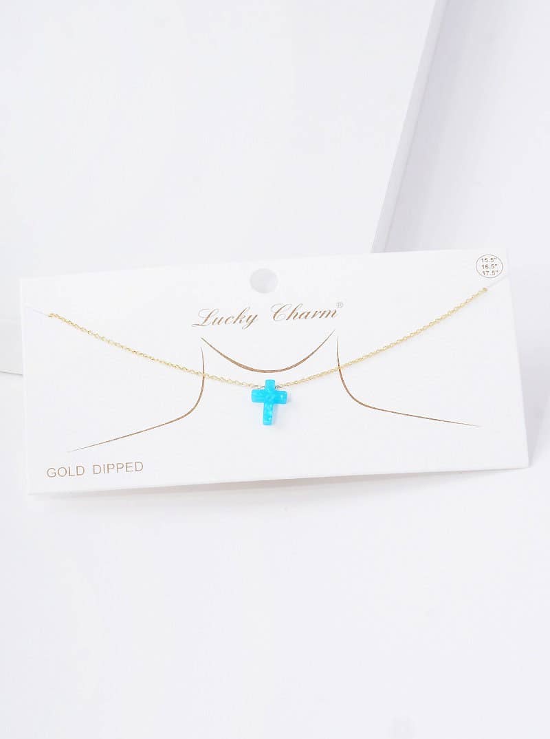 Gold Plated Opal Cross Necklace