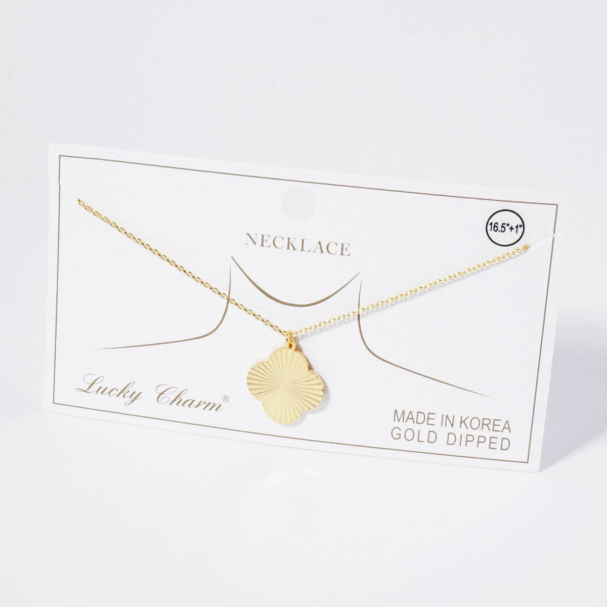 Sunburst Texture Quatrefoil Pendant Brass Necklace