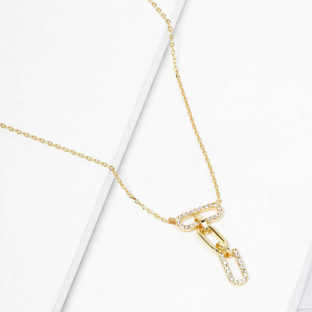 Pavé Crystal Interlocking Paperclip Link Pendant Necklace