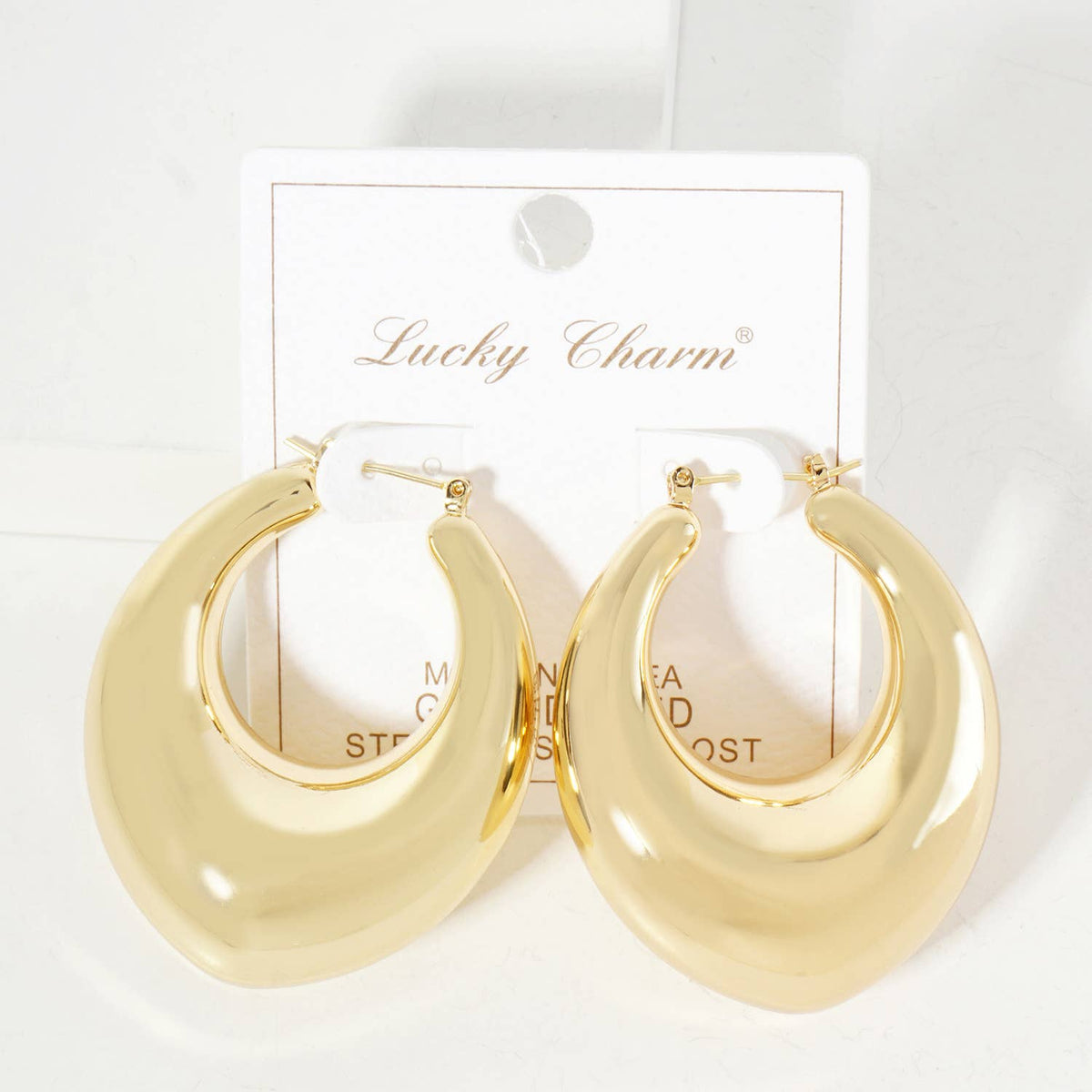 Polished Brass Hollow Tapered Round Tube Hoop Earrings