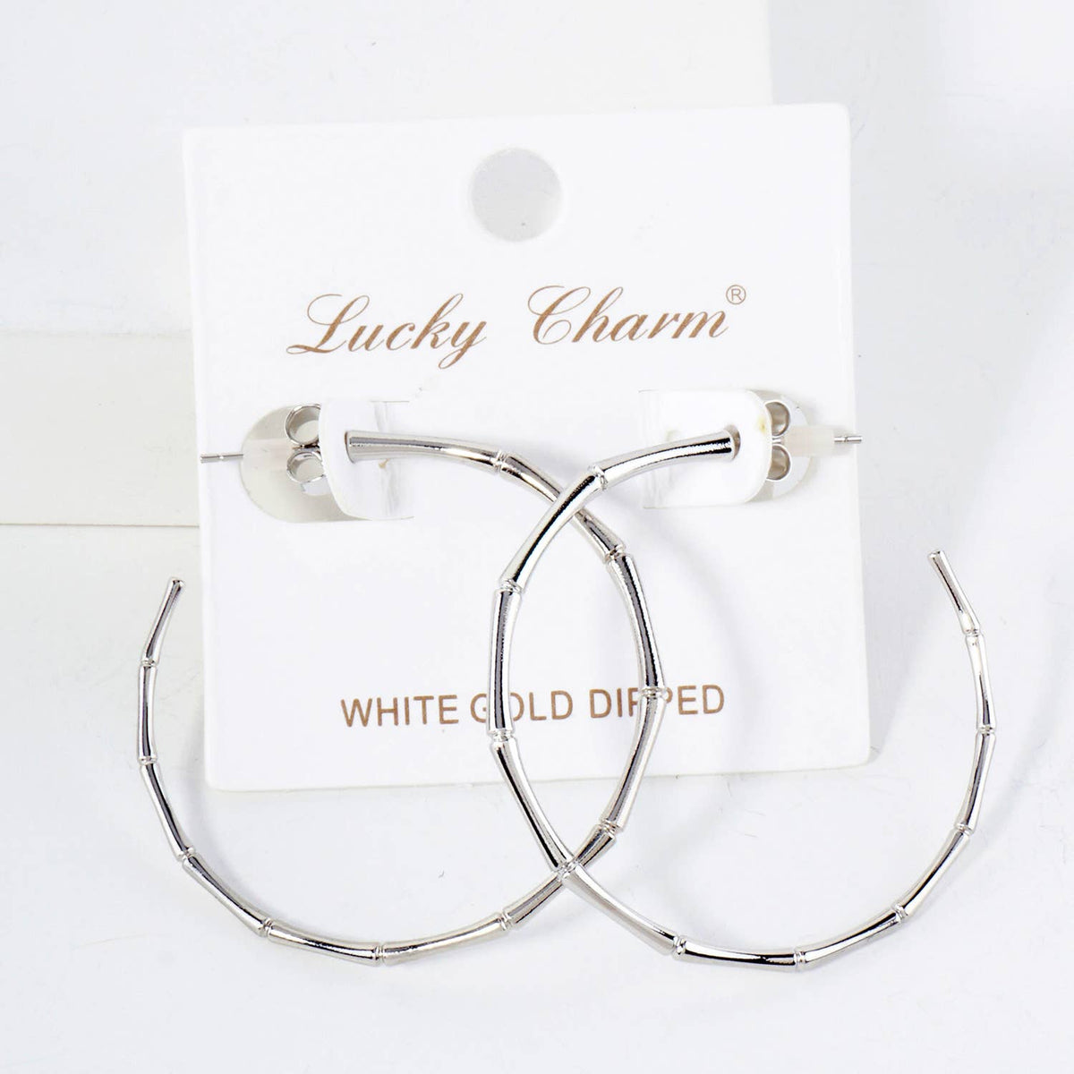 Polished Brass Delicate Bamboo Design 40mm Hoop Earrings
