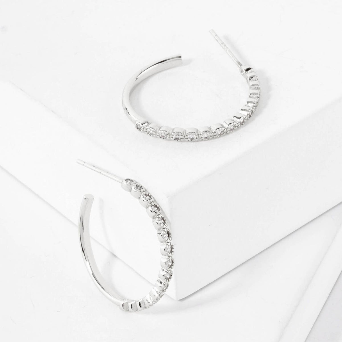 20mm Hoop Earrings with Half CZ Stone Accents Earring