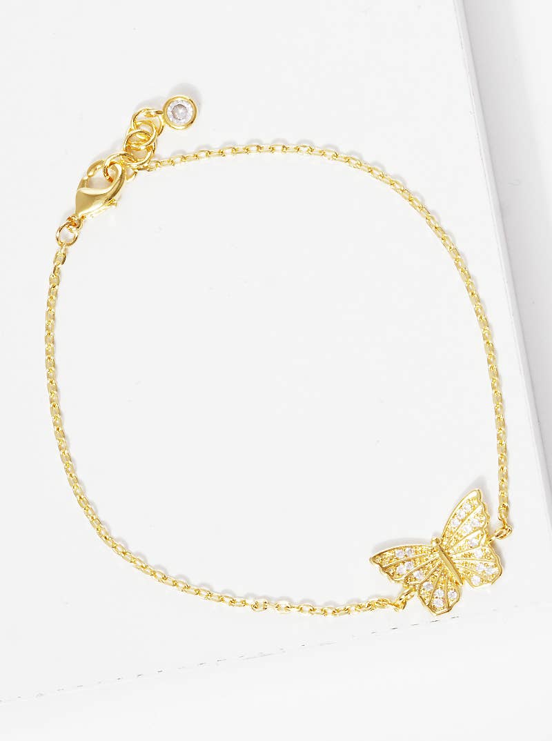 Minimalist Pavé Butterfly Charm Bracelet
