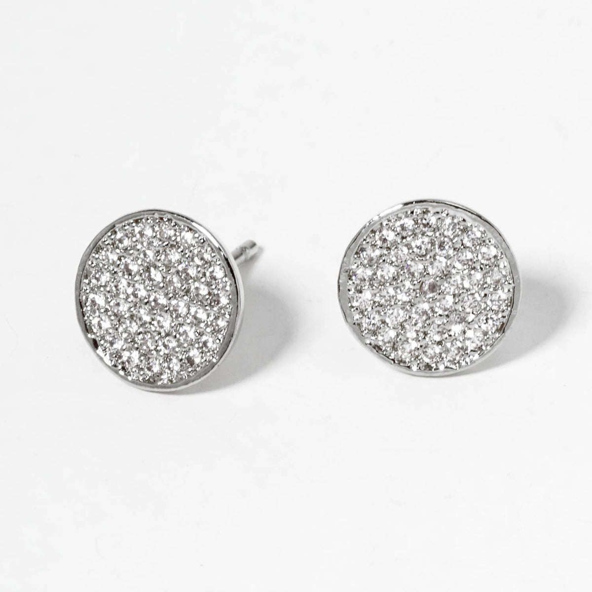 18K Gold Dipped CZ Pave 9mm Round Post Stud Earrings