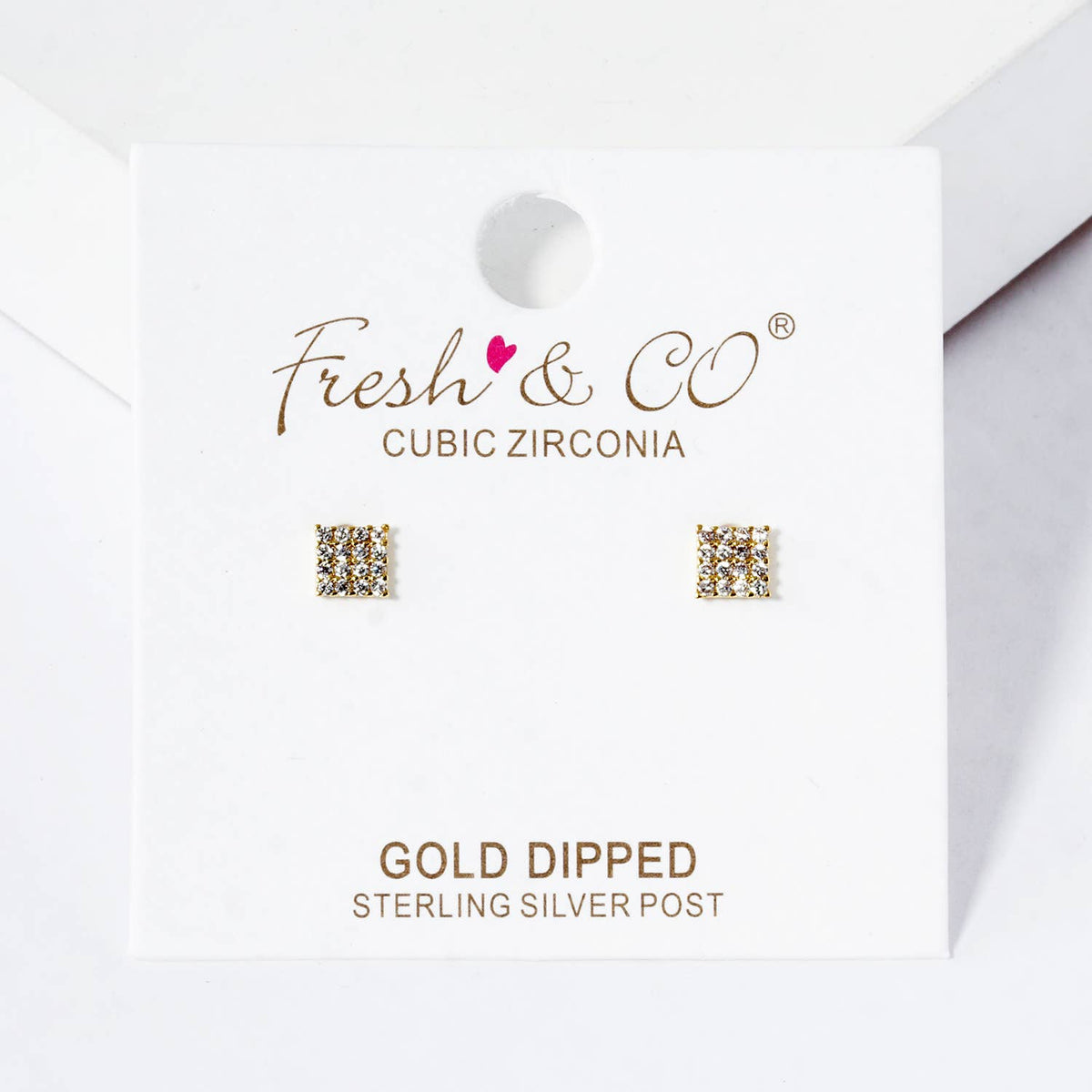18K Gold Dipped CZ Pave Square Post Stud Earrings