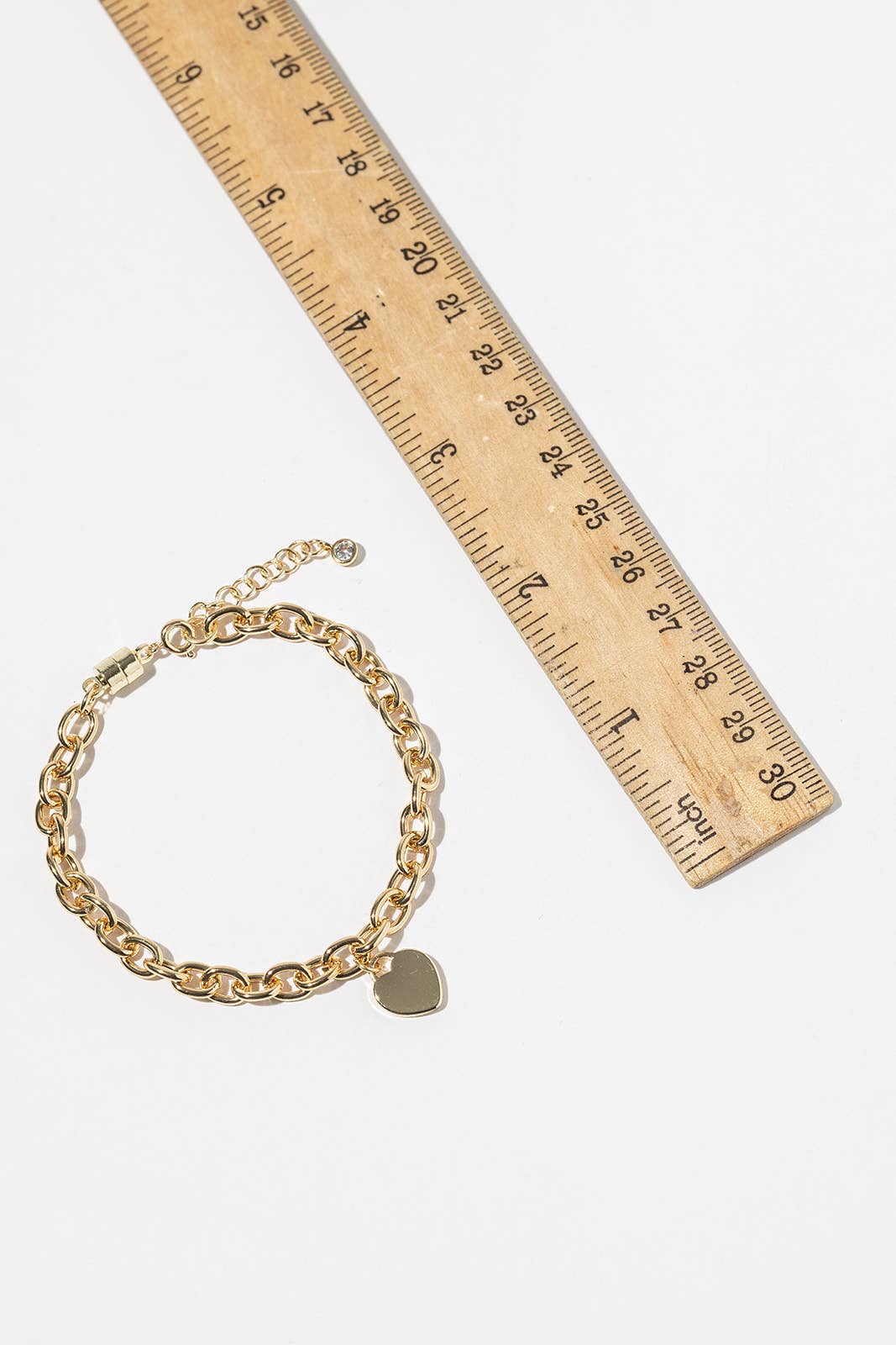 Chunky Link Heart Charm Bracelet with Easy Magnetic Clasp