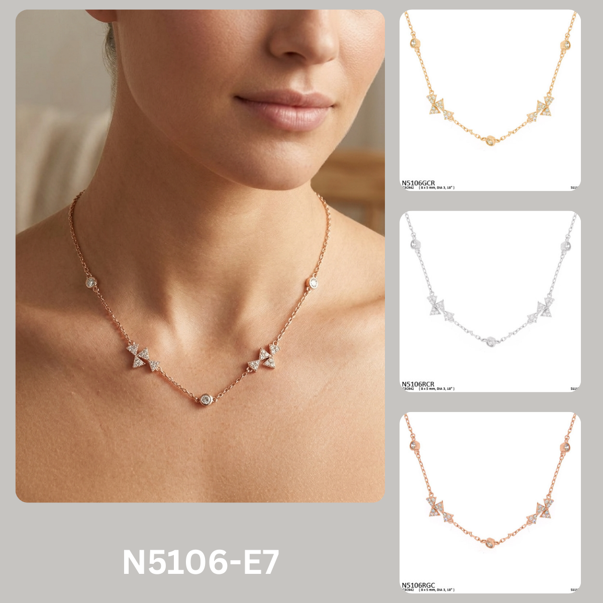 Geometric Triangle & Bezel CZ Station Charm Necklace