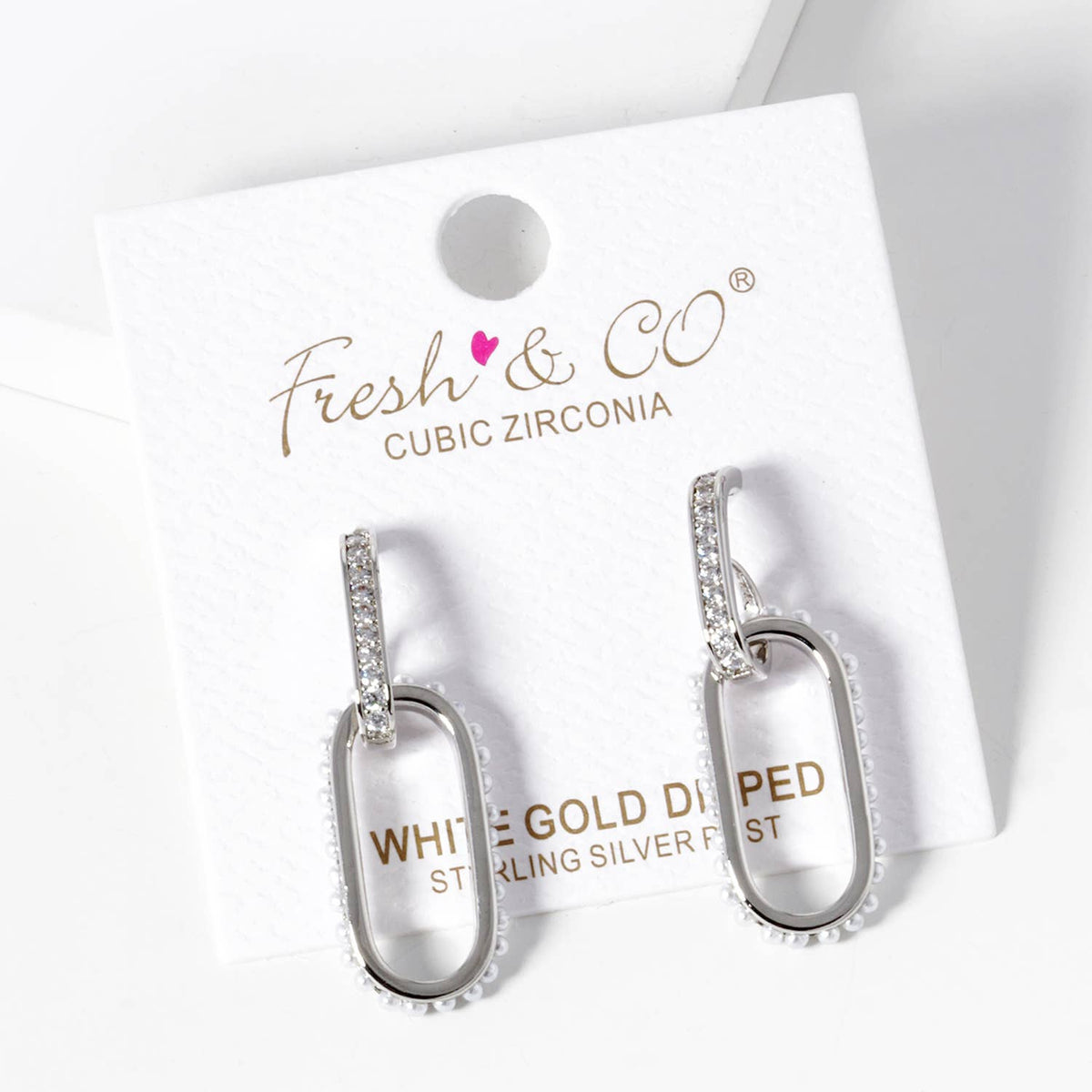 Geometric Pave Oval & Pearl Drop Earrings
