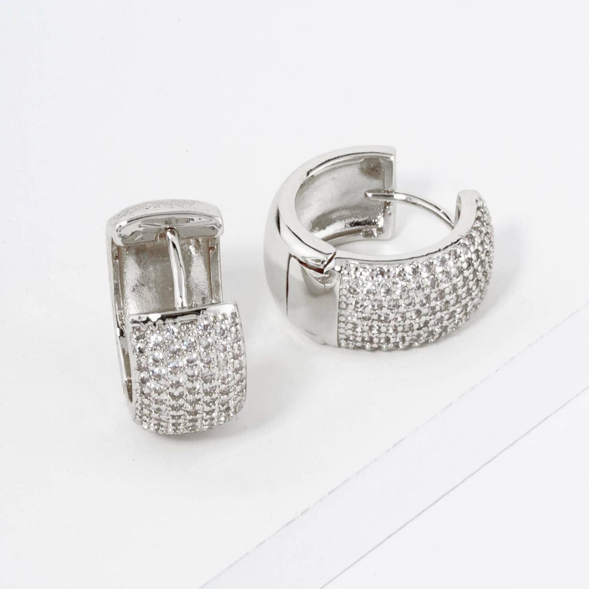 Micro Pave Set Cubic Zirconia 15mm Huggie Hoop Earrings