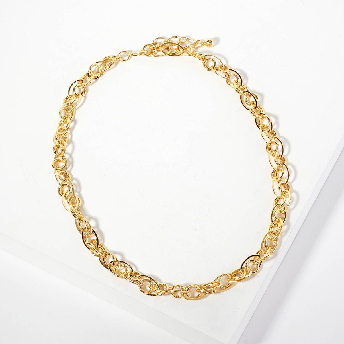 Polished Brass Interwoven Chain Necklace