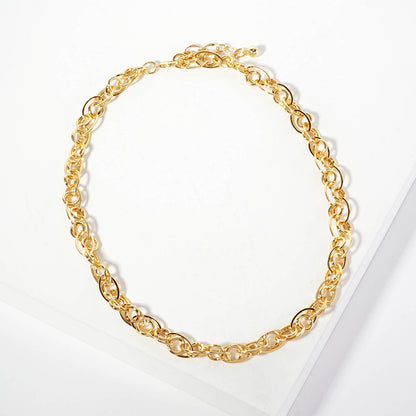 Polished Brass Interwoven Chain Necklace