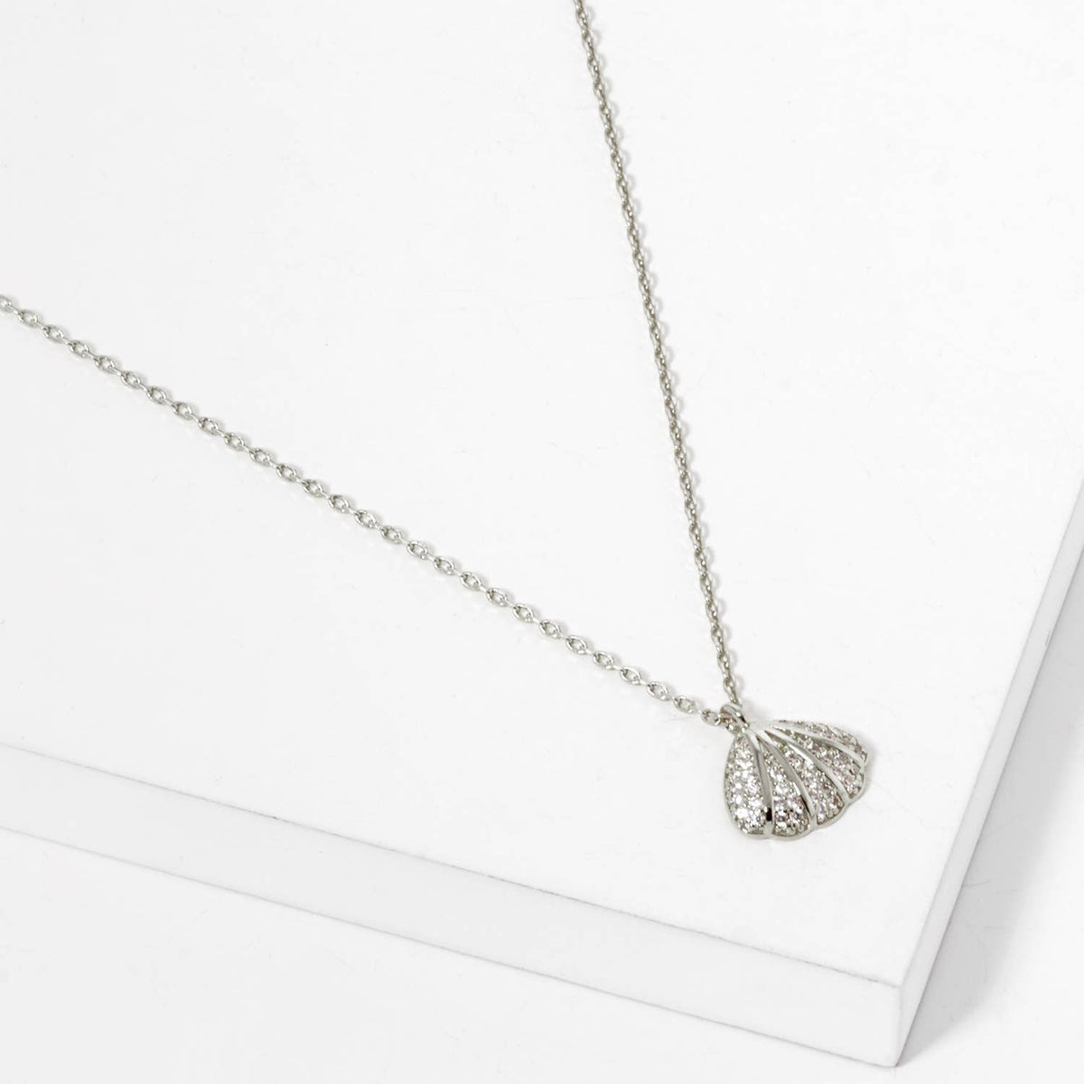 Pave Crystal Seashell Pendant Necklace