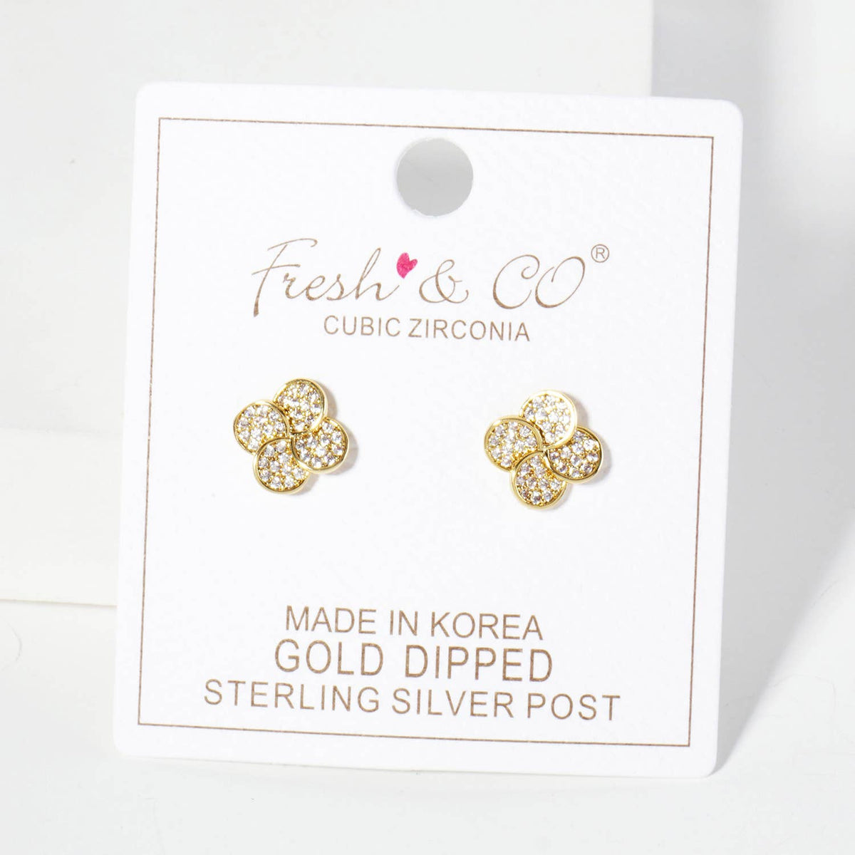 Pave-Set 10mm Quatrefoil 18K-Gold-Dipped Stud Earrings