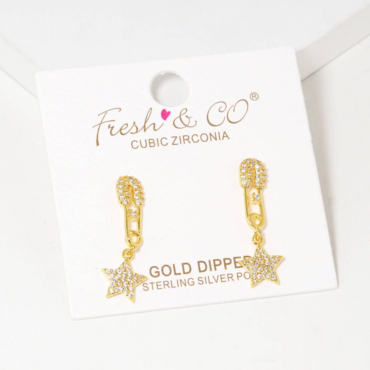 Dainty Pavé Star & Safety Pin Drop Earrings